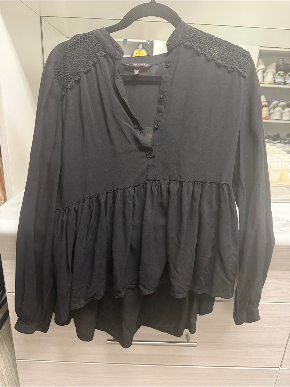 Victoria's Secret Black Peasant Tunic with Lace Yoke